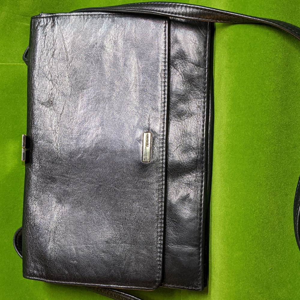 Perlina Black Leather Organizer Crossbody Bag With Adjustable Strap EUC - Picture 1 of 10